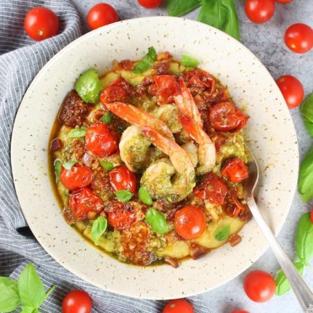 Pesto Shrimp with Parmesan Polenta