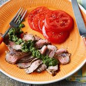 Tagliata with Arugula-Herb Sauce & Tomato