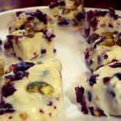 CRANBERRY ORANGE PISTACHIO WHITE CHOCOLATE FUDGE