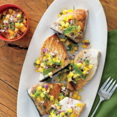 Swordfish with Mango-Caper Relish