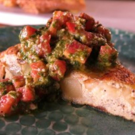 Frittata with Pan-Roasted Potatoes, Smoked Mozzarella and Tomato-Basil Pesto