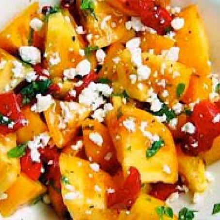 Yellow Tomato Salad with Roasted Red Pepper, Feta, and Mint