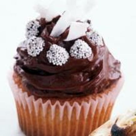 Chocolate -Frosted Golden Cupcakes with Coconut