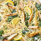 Lemon Ricotta Parmesan Pasta with Spinach and Grilled Chicken