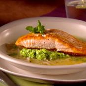 Salmon in Lemon Brodetto with Pea Puree