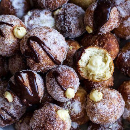 Vanilla Cream Filled Cabernet Hot Chocolate Snowball Doughnuts.