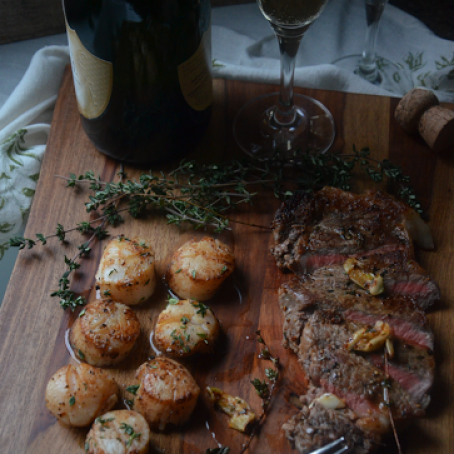 Steak & Scallops with Champagne Butter Sauce
