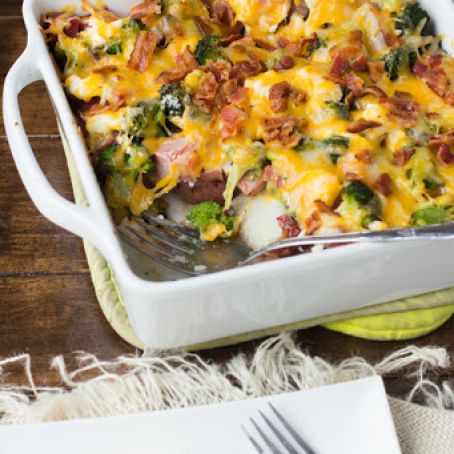 Cheesy Ham & Potato Bacon Casserole