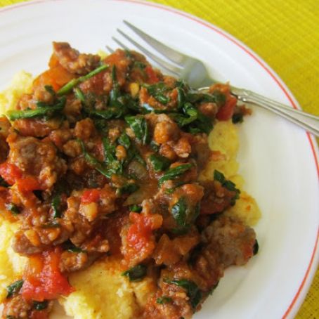 GROUND TURKEY****Turkey and Spinach Ragù on Parmesan Polenta