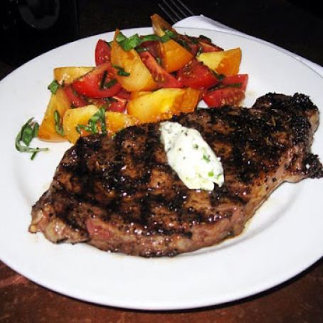Spice Rubbed Ribeye Steaks with Fresh Herb Butter & Sumemr Heirloom Tomato Salad
