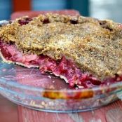 Walnut Crumble Topped Raspberry Rhubarb Apple Pie