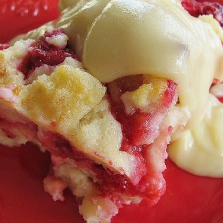 Raspberry white bread pudding