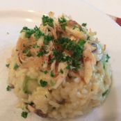 Mushroom Asparagus Risotto with Crisped Chicken