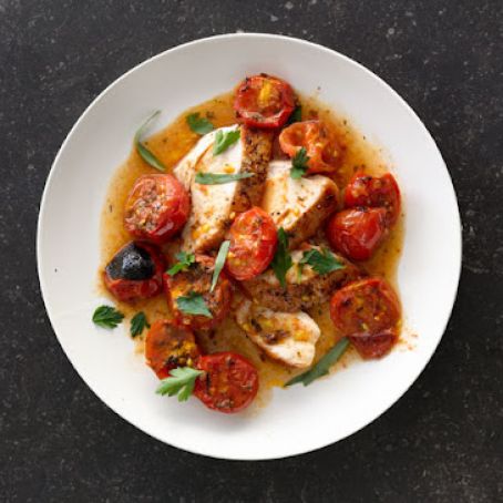 Chicken with Herb-Roasted Tomatoes and Pan Sauce