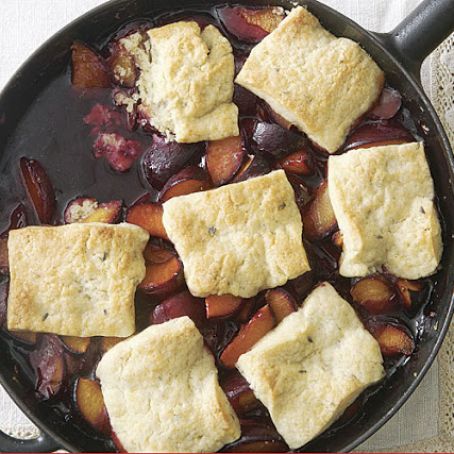 Plum Cobbler with Honey and Lavender Biscuits