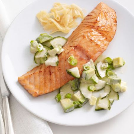 Soy-Glazed Salmon With Cucumber-Avocado Salad