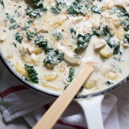 One Pot Creamy Chicken and Gnocchi with Kale