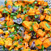 Roasted Sweet Potato Salad with Red Papper Vinaigrette