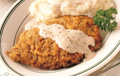 Chicken Fried Steak with Mashed Potatoes and Peppered ...